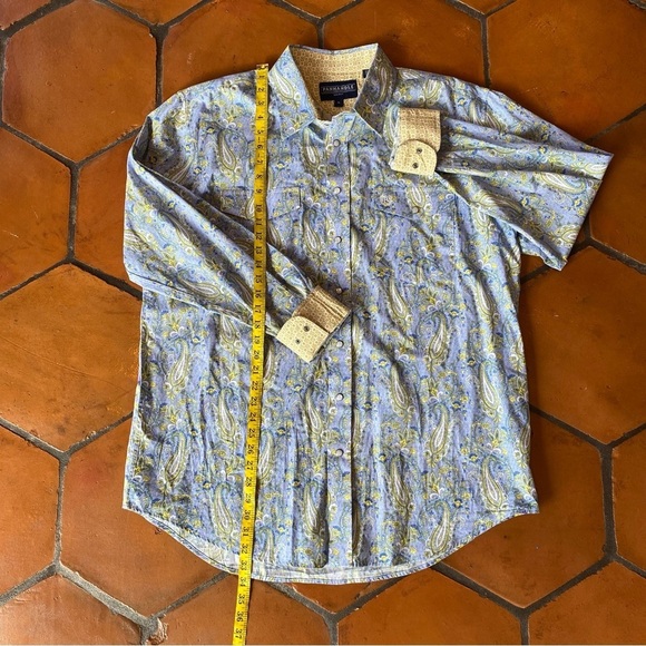 Panhandle Select Blue Paisley Contrast Cuff Pearl Snap Business shirt mens Sz XL - Picture 7 of 8